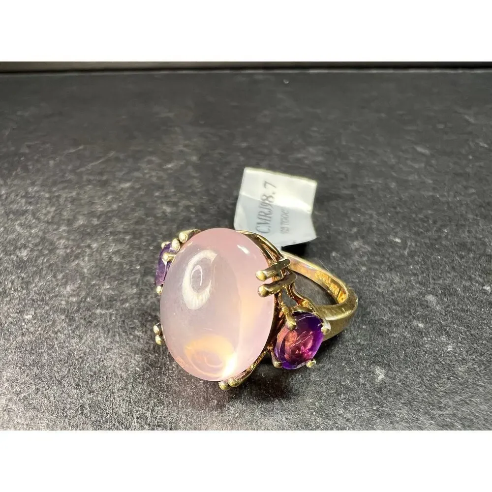 Rose Quartz & Amethyst Gold Plated 925 Ring Size 7 NWT